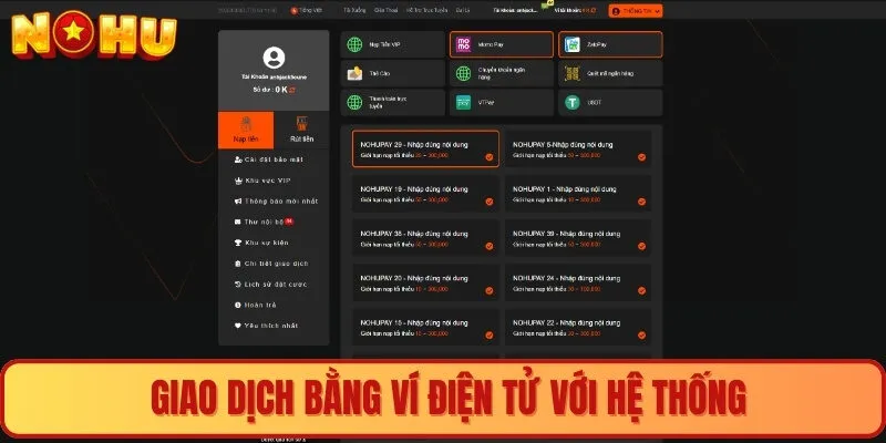 Giao dịch bằng ví điện tử với hệ thống 